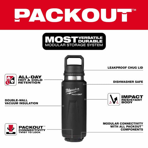Milwaukee 48-22-8397B PACKOUT 36oz Insulated Bottle with Chug Lid - Black - 2