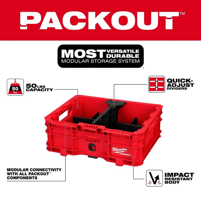 Milwaukee 48-22-8438 PACKOUT Low-Profile Crate with Dividers 18.63 x 14.75 x 6.75" - 3