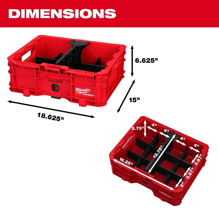 Milwaukee 48-22-8438 PACKOUT Low-Profile Crate with Dividers 18.63 x 14.75 x 6.75" - 5
