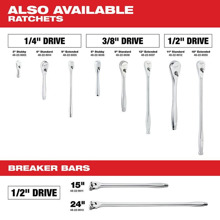 Milwaukee 48-22-9004 1/4" Drive 50 Piece Ratchet & Socket Set - SAE & Metric - 12