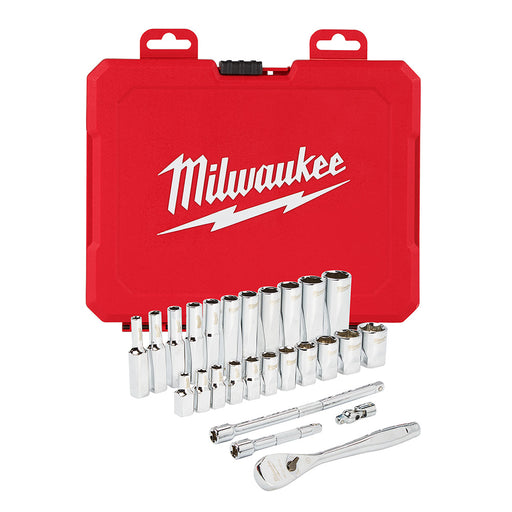 Milwaukee 48-22-9404 1/4" Drive 26 Piece Ratchet & Socket Set - SAE