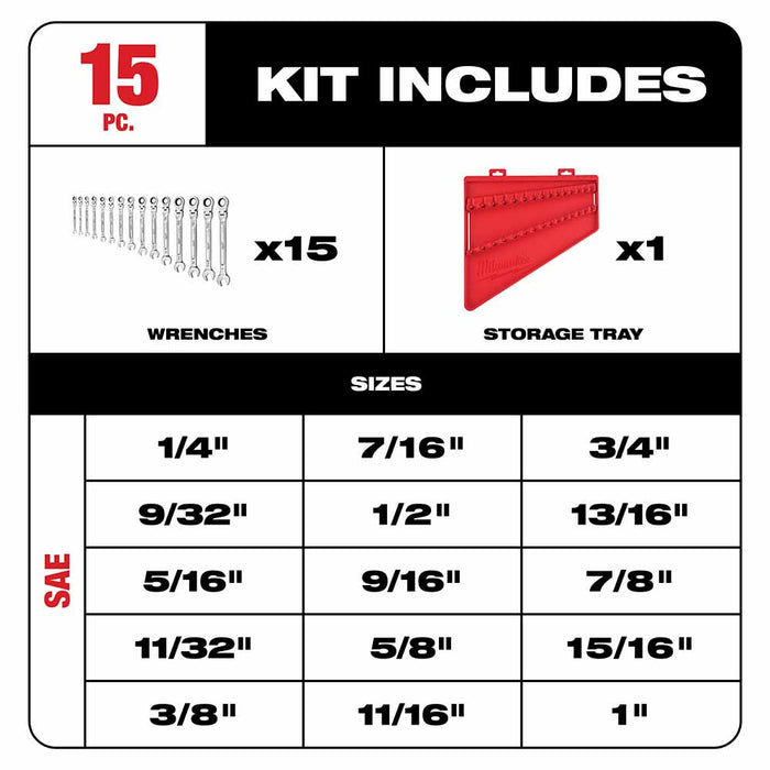 Milwaukee 48-22-9413 15pc Flex Head Ratcheting Wrench Set - SAE - 5