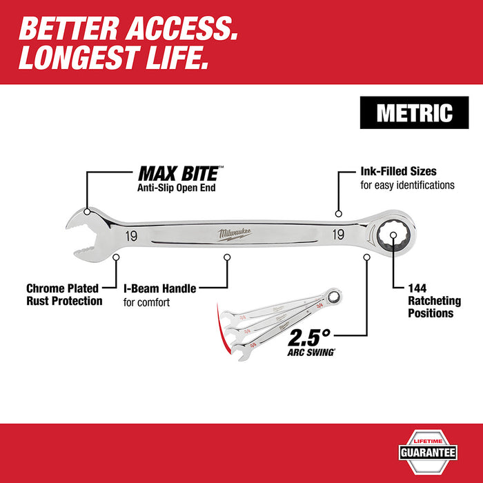 Milwaukee 48-22-9506 7 Piece Ratcheting Combination Wrench Set - Metric - 3