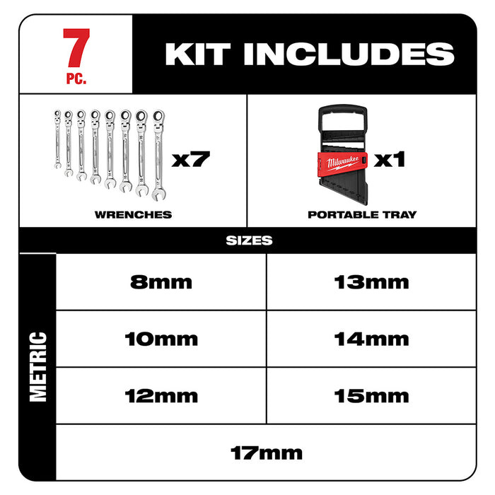 Milwaukee 48-22-9529 7pc Flex Head Ratcheting Wrench Set - Metric - 2