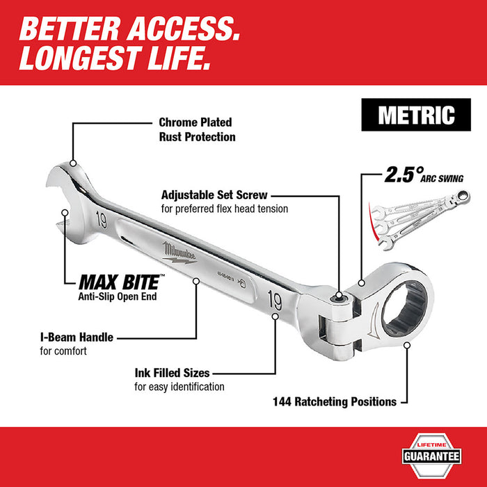 Milwaukee 48-22-9529 7pc Flex Head Ratcheting Wrench Set - Metric - 3