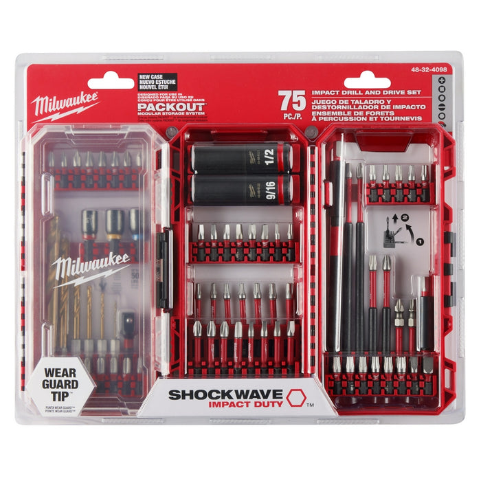 Milwaukee 48-32-4098 SHOCKWAVE Impact Duty Drill, Drive & Fasten Set - 75PC - 12