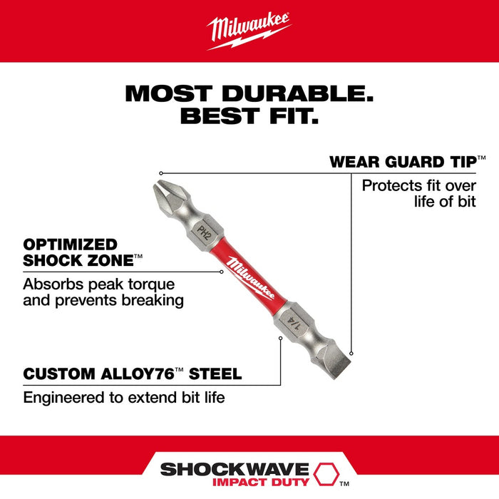 Milwaukee 48-32-4312 Shockwave Impact Phillips 2 & T25 Double Ended Bit - 4