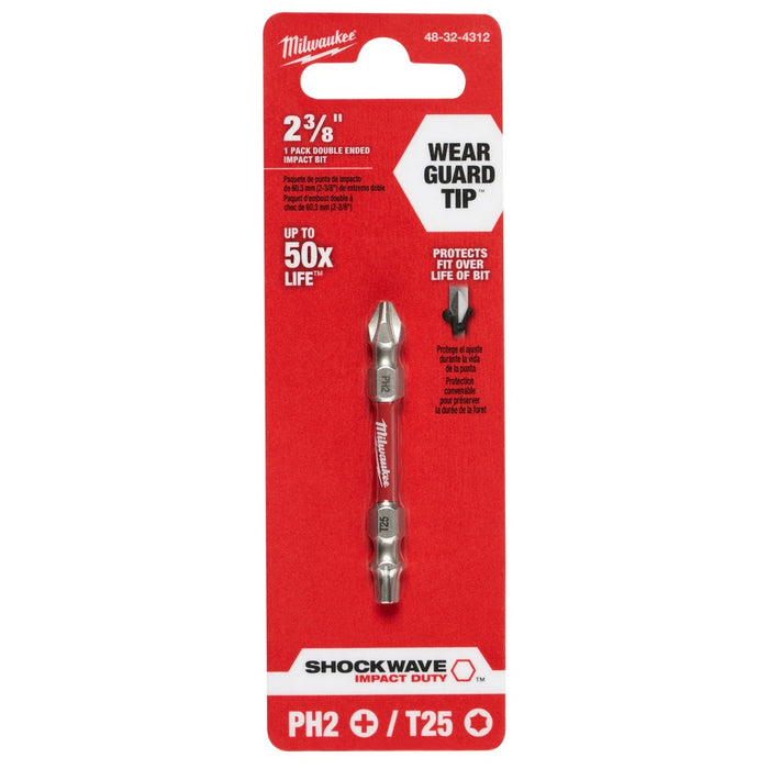 Milwaukee 48-32-4312 Shockwave Impact Phillips 2 & T25 Double Ended Bit - 7