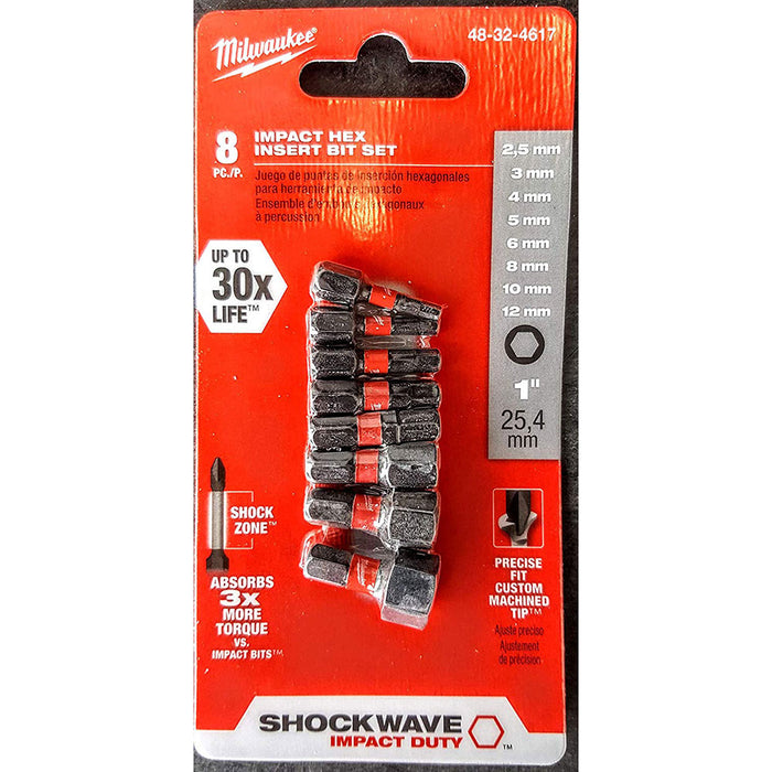 Milwaukee 48-32-4617 8 Piece 1" Impact Hex Insert Bit Set