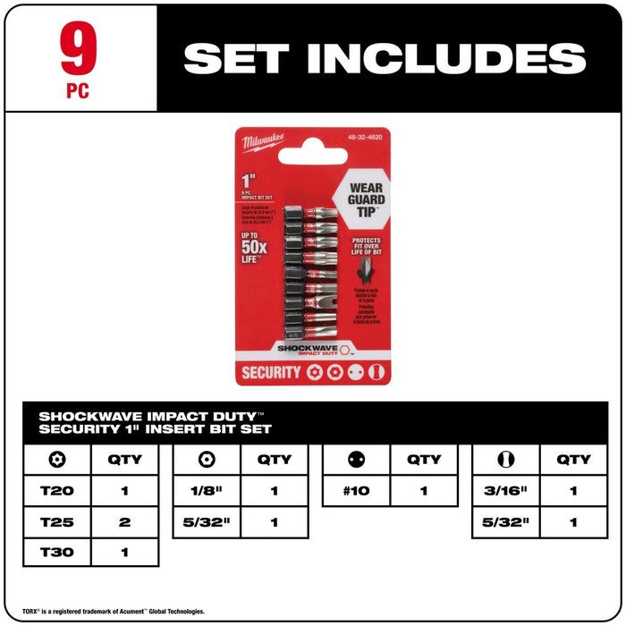 Milwaukee 48-32-4620 SHOCKWAVE 9PC 1" Security Impact Bit Set - 3