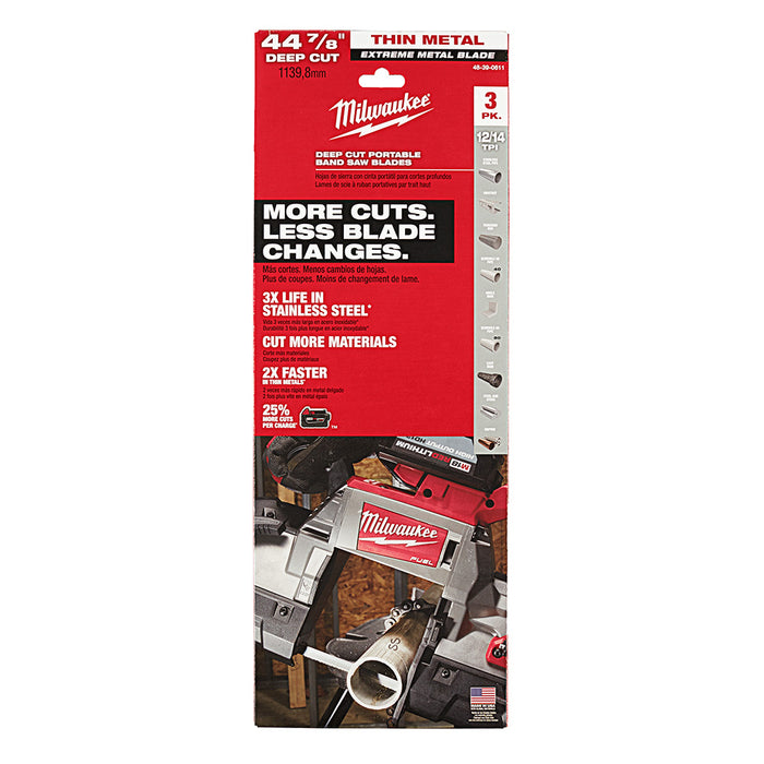 Milwaukee 48-39-0611 44-7/8" 12/14 TPI Extreme Thin Metal Bandsaw Blades 3 Pack Deep Cut