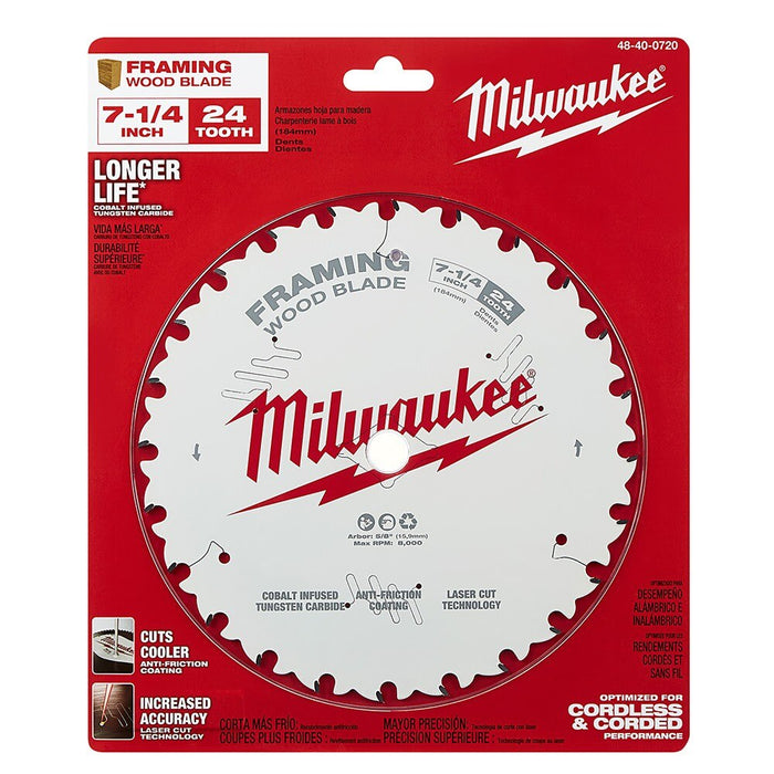 Milwaukee 48-40-0720 7-1/4" 24T Framing Circular Saw Blade - 6