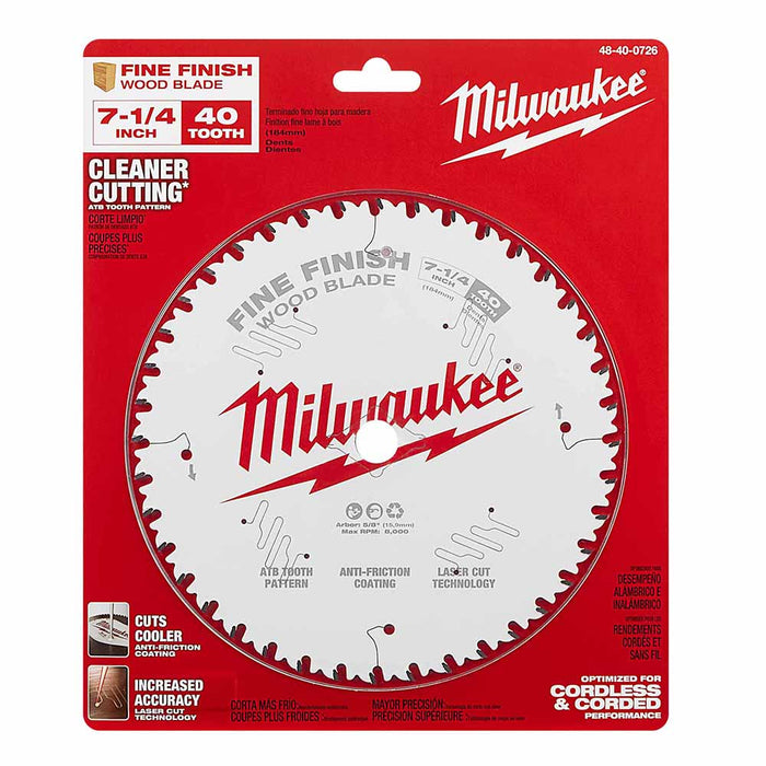 Milwaukee 48-40-0726 7-1/4" 40T Fine Finish Circular Saw Blade - 6