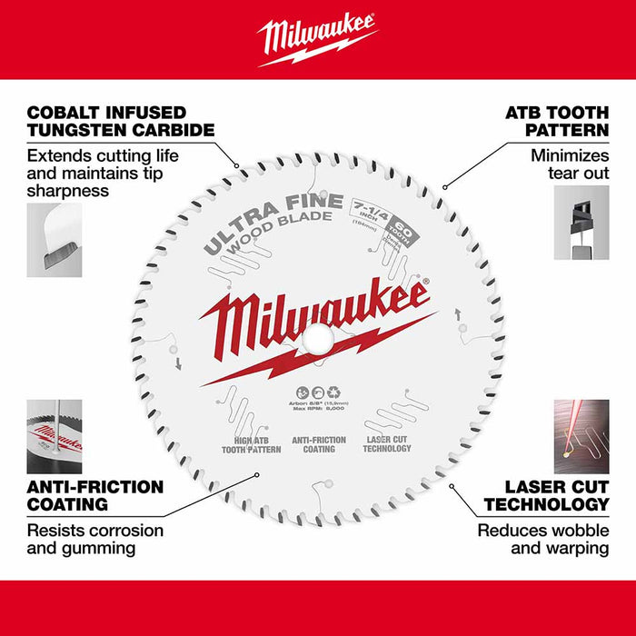 Milwaukee 48-40-0730 7-1/4" 60T Ultra Fine Finish Circular Saw Blade - 4