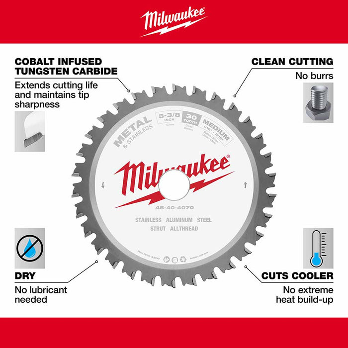 Milwaukee 48-40-4070 5-3/8” Metal Saw Blade 30 Tooth Ferrous - 7