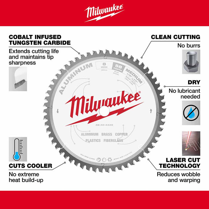 Milwaukee  48-40-4345 8" 58T ALUMINUM CSB, 5/8" - 5