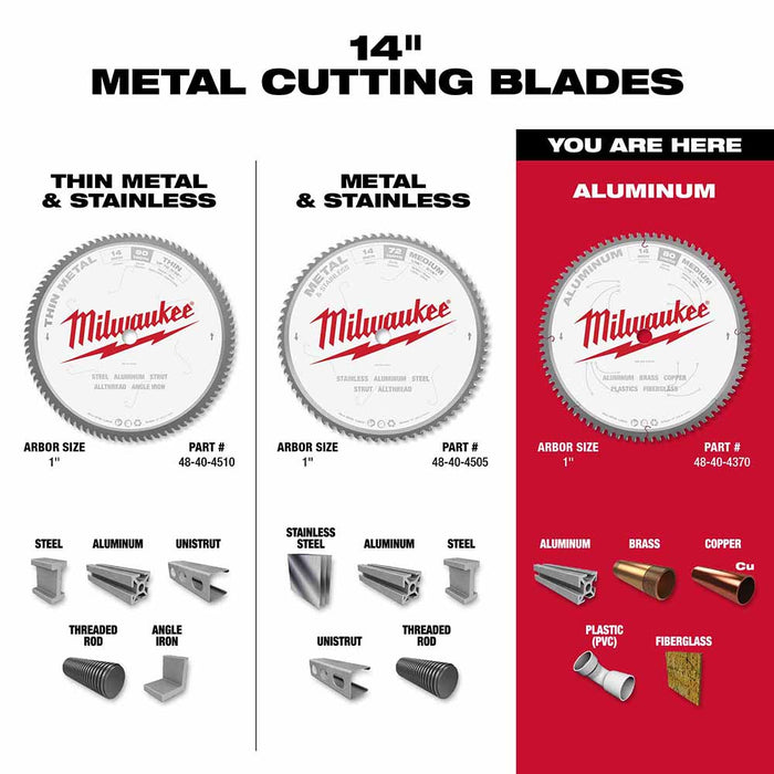 Milwaukee  48-40-4370 14" 80T ALUMINUM CSB, 1" - 5