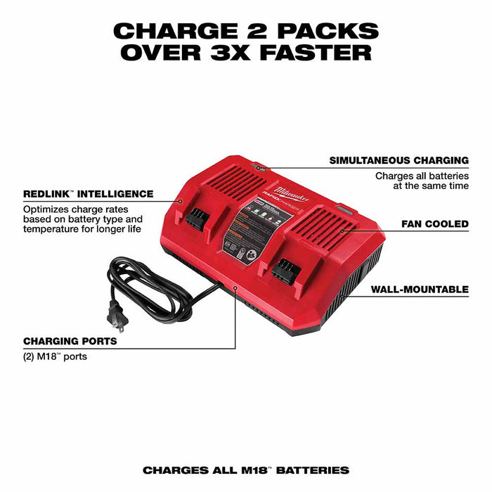 Milwaukee 48-59-1802 M18 Dual Bay Simultaneous Rapid Charger - 4