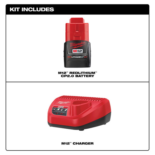 Milwaukee 48-59-2420 M12 Li-Ion 2.0 Battery and Charger Starter Kit - 2