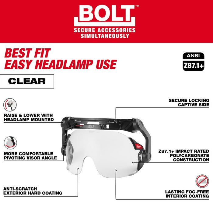 Milwaukee 48-73-1411 BOLT Eye Visor / Face Shield - Clear Dual Coat Lens with Head Lamp Mount Bracket (Compatible with Milwaukee Safety Helmets) - 5