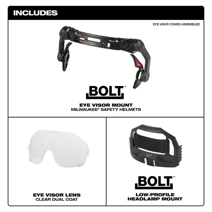 Milwaukee 48-73-1411 BOLT Eye Visor / Face Shield - Clear Dual Coat Lens with Head Lamp Mount Bracket (Compatible with Milwaukee Safety Helmets) - 6