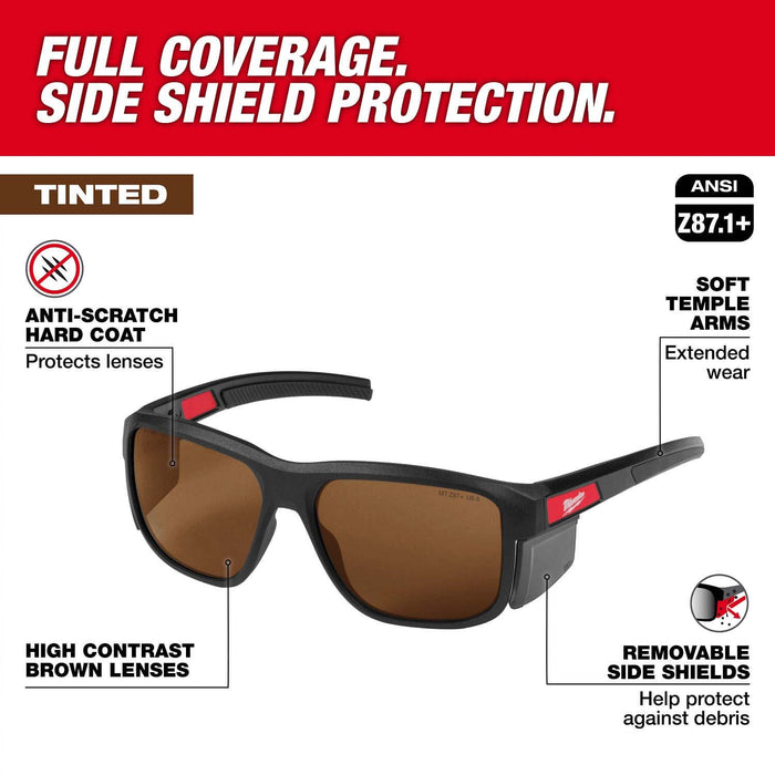 Milwaukee 48-73-2516 Full Frame Safety Glasses with Removable Side Shields Brown Anti-Scratch Lenses - 2