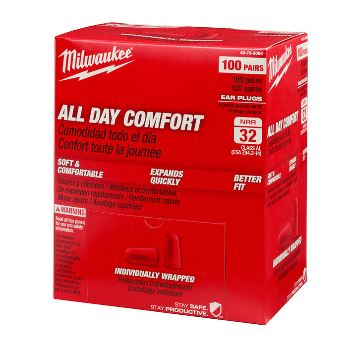 Milwaukee 48-73-3006 Uncorded Ear Plugs, NRR 32db, Disposable, 100 Individually Sealed Pairs - 2