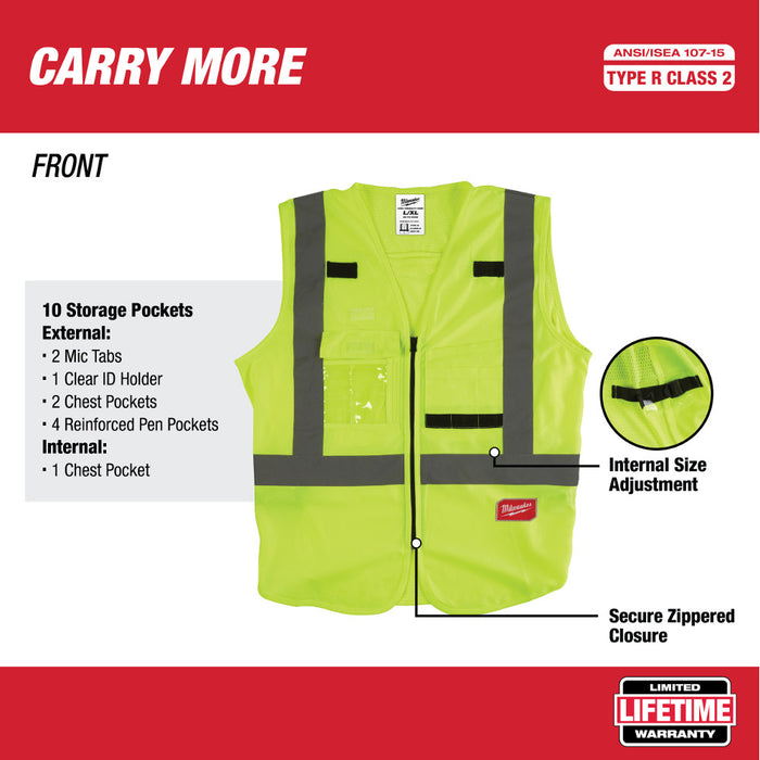 Milwaukee 48-73-5022 Class 2 - High Visibility Yellow Safety Vest - L/XL - 10