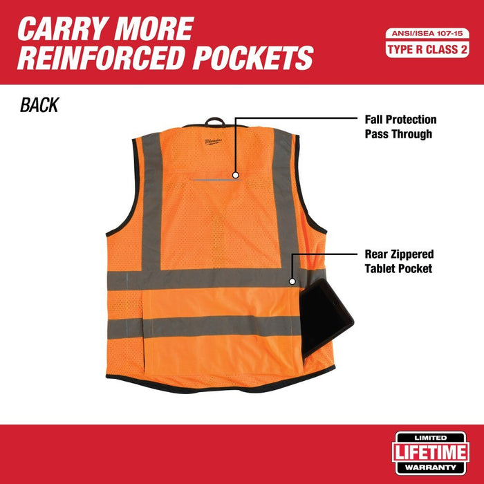Milwaukee 48-73-5051 High Visibility Orange Performance Safety Vest - S/M - 2
