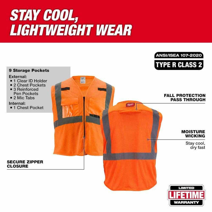 Milwaukee 48-73-5115 Class 2 High Visibility Orange Mesh Safety Vest S/M with Moisture-Wicking, Anti-Microbial Fabric (1 Each) - 3