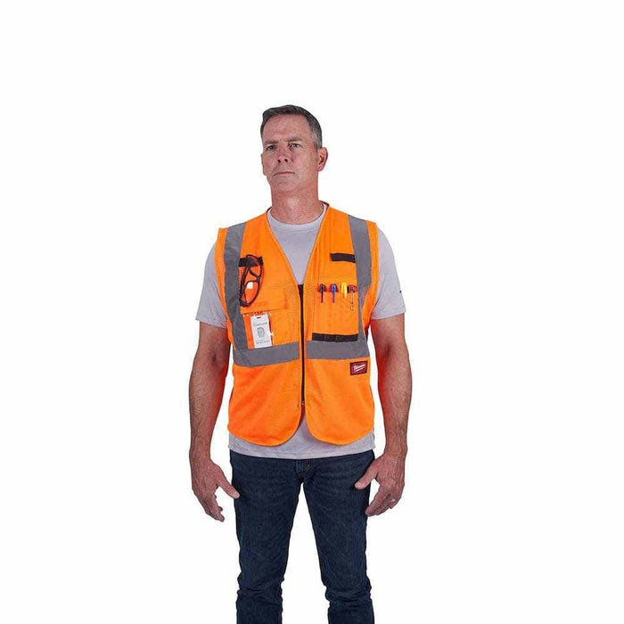 Milwaukee 48-73-5115 Class 2 High Visibility Orange Mesh Safety Vest S/M with Moisture-Wicking, Anti-Microbial Fabric (1 Each) - 5