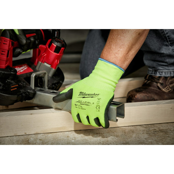 Milwaukee 48-73-8924 High Visibility Cut Level 2 Polyurethane Dipped Safety Gloves - 2X-Large - 4