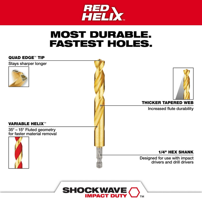 Milwaukee 48-89-4670 SHOCKWAVE Impact Duty RED HELIX Titanium Drill Bit Set - 15PC - 5