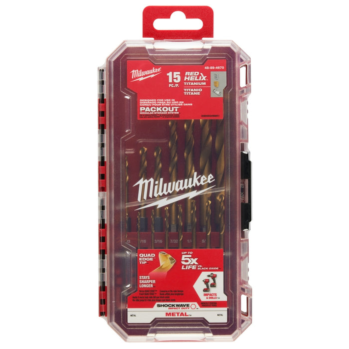 Milwaukee 48-89-4670 SHOCKWAVE Impact Duty RED HELIX Titanium Drill Bit Set - 15PC - 12