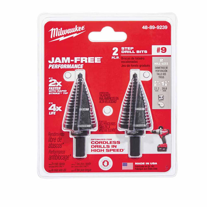 Milwaukee 48-89-9239 2 Piece #9 Step Drill Bit Set, 7/8" - 1-1/8" - 8