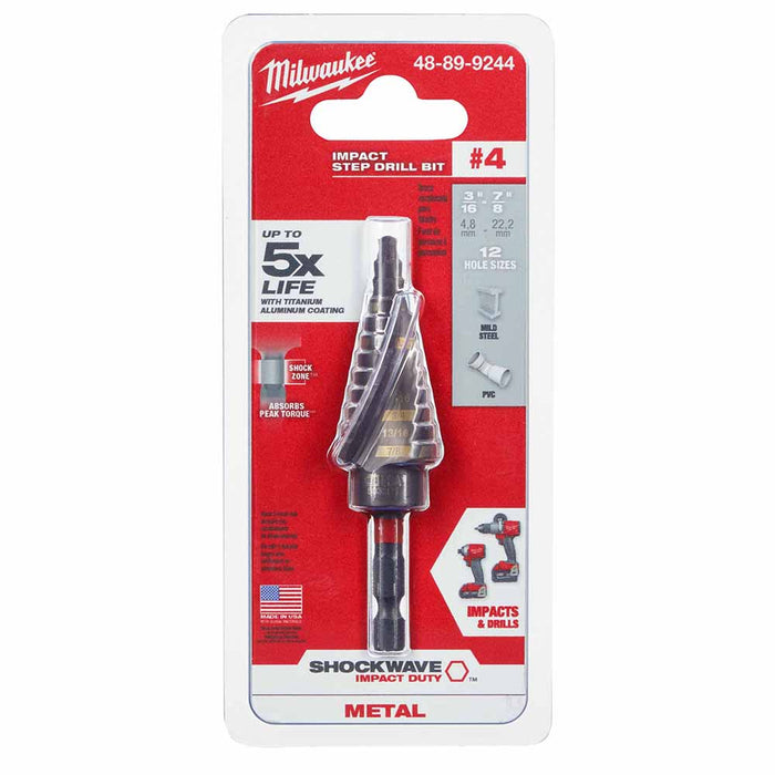 Milwaukee 48-89-9244 SHOCKWAVE Impact Duty Step Bit #4 3/16 - 7/8" - 7