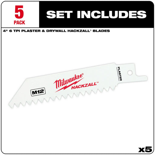 Milwaukee 49-00-5461 M12 Hackzall Blade Plaster 5-Pack - 2