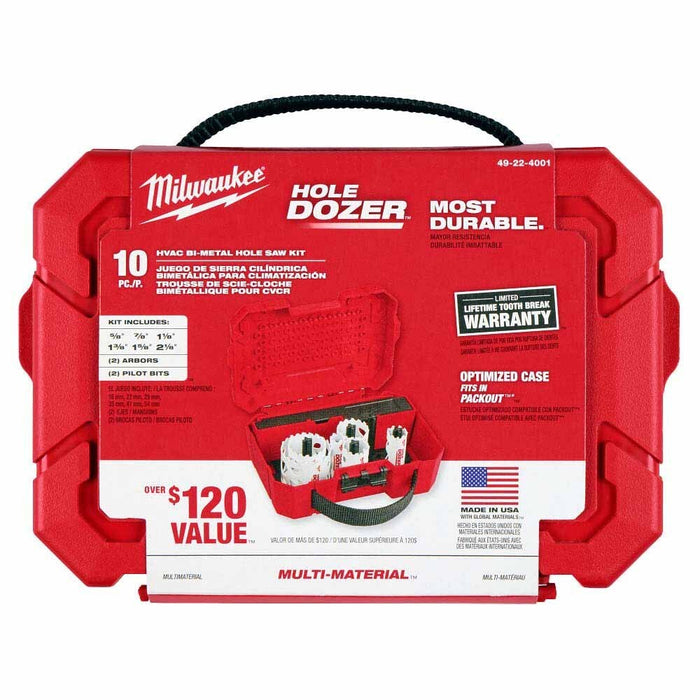 Milwaukee 49-22-4001 10 PC HOLE DOZER HVAC Hole Saw Kit - 3