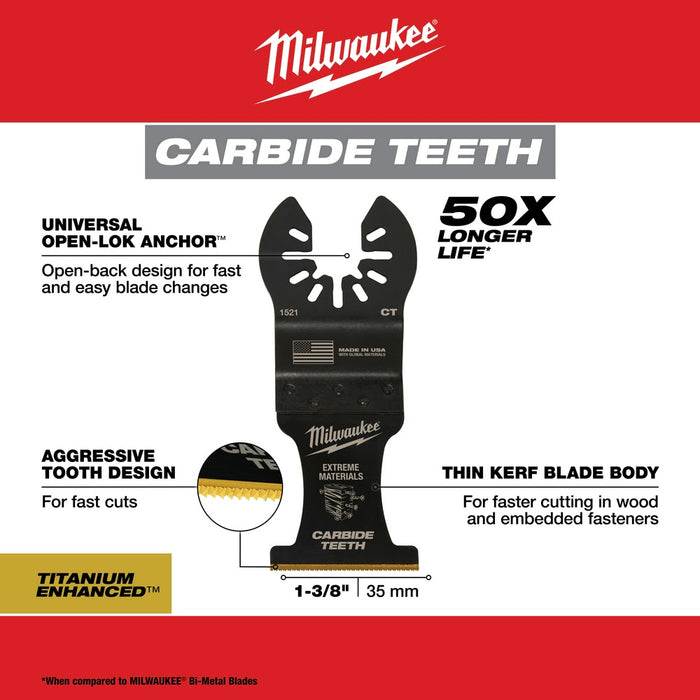 Milwaukee  49-25-1525 Milwaukee® OPEN-LOK™ 1-3/8" TITANIUM ENHANCED CARBIDE TEETH MULTI-MATERIAL BLADE 5PK - 6