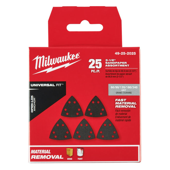 Milwaukee  49-25-2025 Milwaukee® OPEN-LOK™ 3-1/2" TRIANGLE SANDPAPER VARIETY PACK 25PC - 17