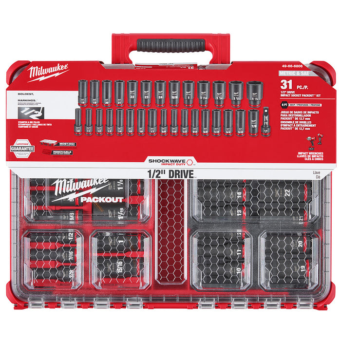 Milwaukee 49-66-6806 Shockwave Impact Duty Socket 1/2" Drive 31-Piece Packout Set - 9