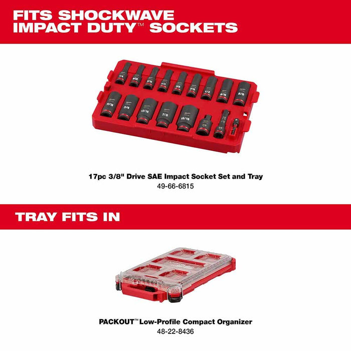 Milwaukee 49-66-6830 Shockwave Impact Duty Socket 3/8" Drive 17-Piece SAE Tray Only - 4