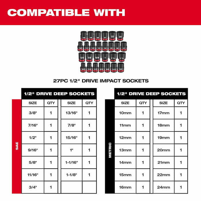 Milwaukee 49-66-6834 Shockwave Impact Duty Socket 1/2" Drive 27-Piece MM Tray Only - 6