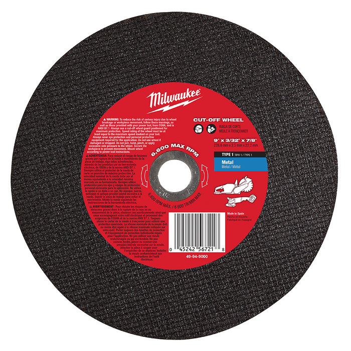 Milwaukee 49-94-9000 9" X 3/32" X 7/8" METAL CUT-OFF WHEEL