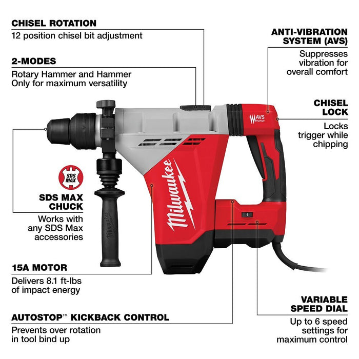 Milwaukee 5518-21 1-3/4" SDS MAX Rotary Hammer 15 amp., AVS - 3