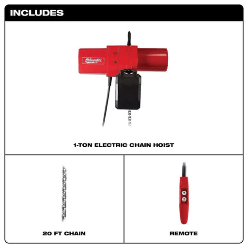 Milwaukee 9568 1 Ton Electric Chain Hoist - 20 ft. - 2