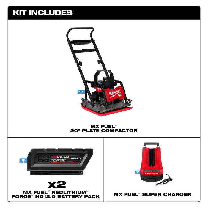 Milwaukee MXF220-2HD MX FUEL Lithium-Ion 20 in. Plate Compactor Kit with (2) FORGE HD12.0 Batteries and (1) MX FUEL Super Charger - 11