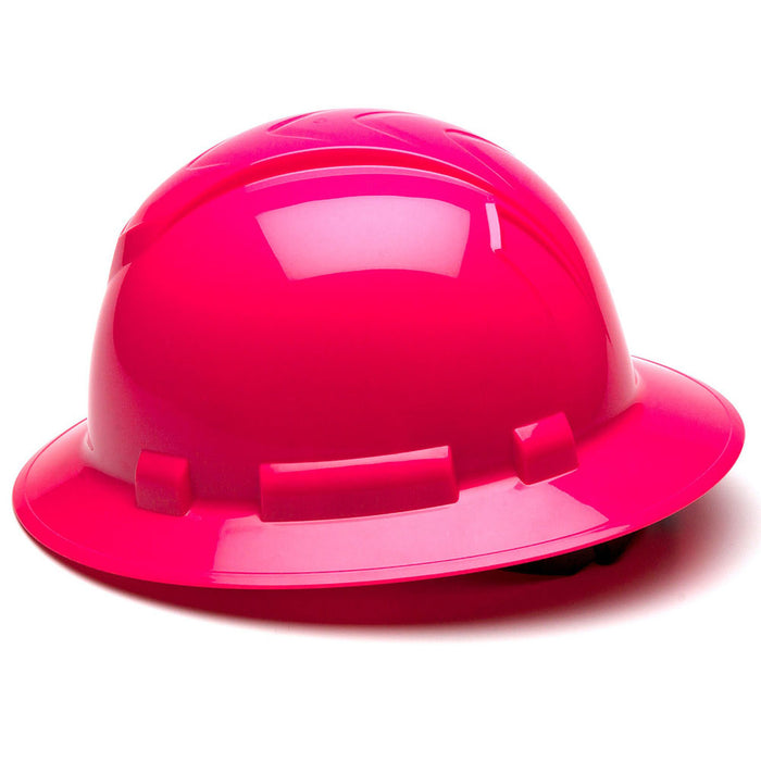 Ridgeline Full Brim Hard Hat 4 Pt Ratchet Suspension, Hi Vis Pink - 3