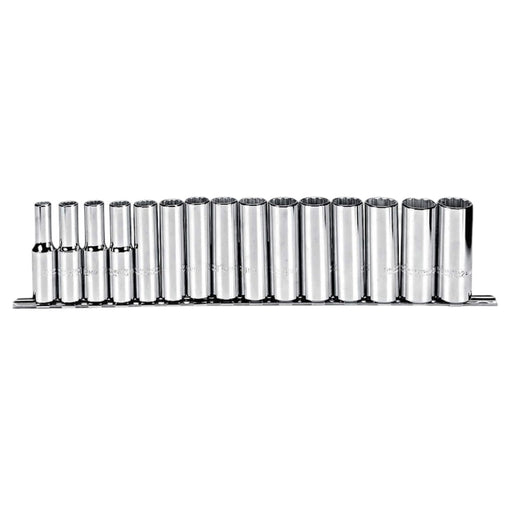 Proto J54207 15-Pieces 1/2" Drive Metric Chrome Socket Set, 12 Point