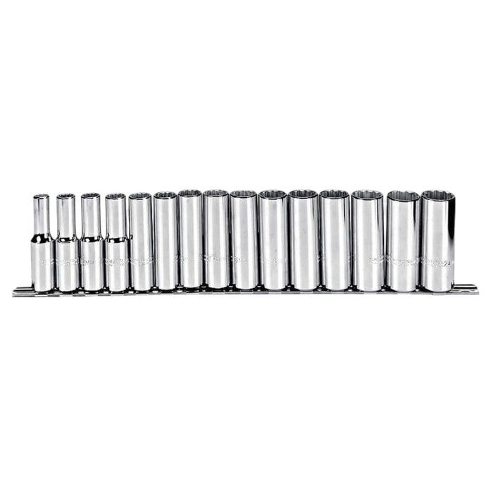Proto J54207 15-Pieces 1/2" Drive Metric Chrome Socket Set, 12 Point